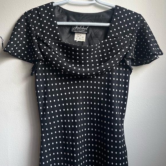 Vintage 90’s Jolibel Petite Black & White Polka Dot Chiffon Dress 50’s neckline - Picture 3 of 6